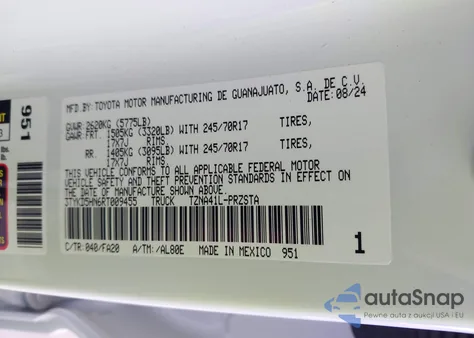 2024 Toyota Tacoma Sr from USA, damaged, VIN 3TYKD5HN6RT009455